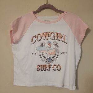 Freeze Pink and White Cowgirl Surf Crop Top